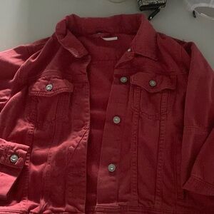 Red Free People Denim Jacket